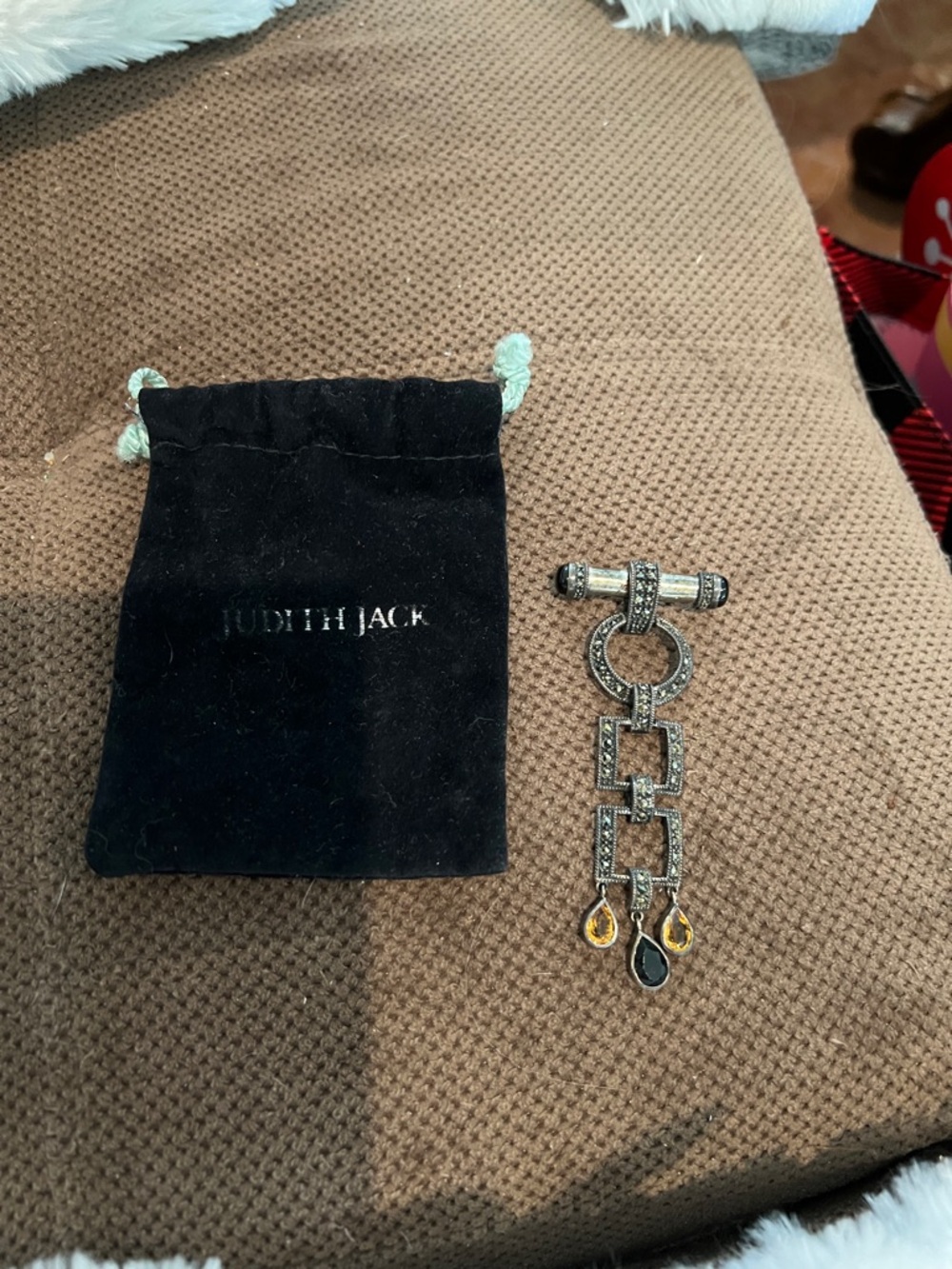 Judith Jack Hematite-Tone Pave Link Brooch sterling silver with topaz citrine